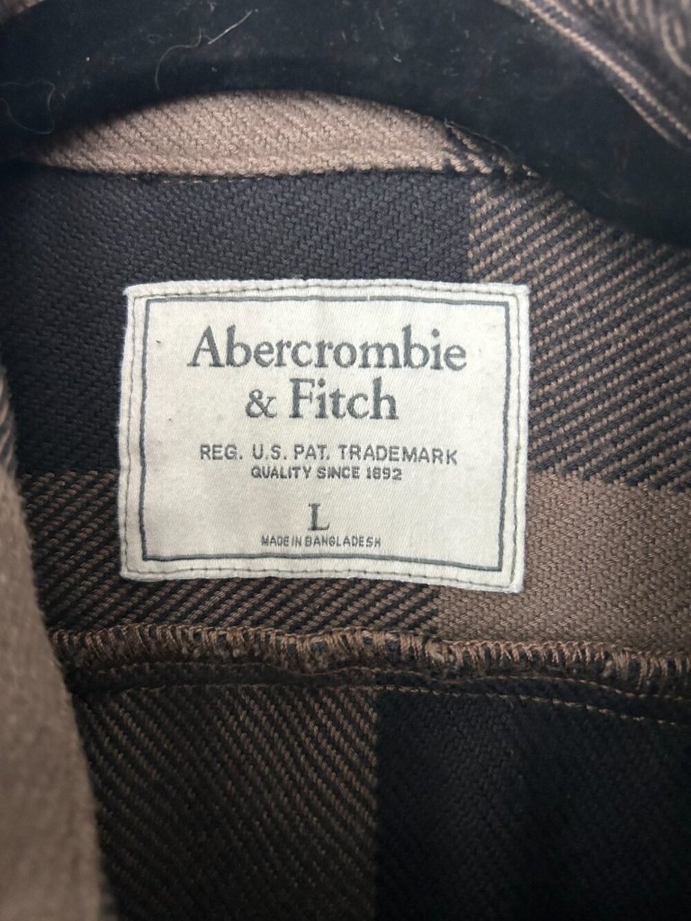 Abercrombie Fitch Shirt Jacket Mens Large Brown Black Plaid Heavyweight Shacket - Picture 7 of 9